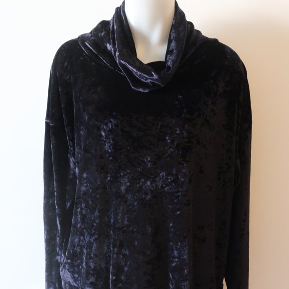 WOMENS TAPEMEASURE NEW YORK BLACK CRUSHED VELVET MOCK NECK TOP M * - Picture 6 of 14
